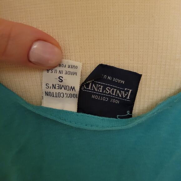 Lands' End Y2K Blue Cotton Stretch Tank Top Small Floral Embroidered Trim - Picture 7 of 7